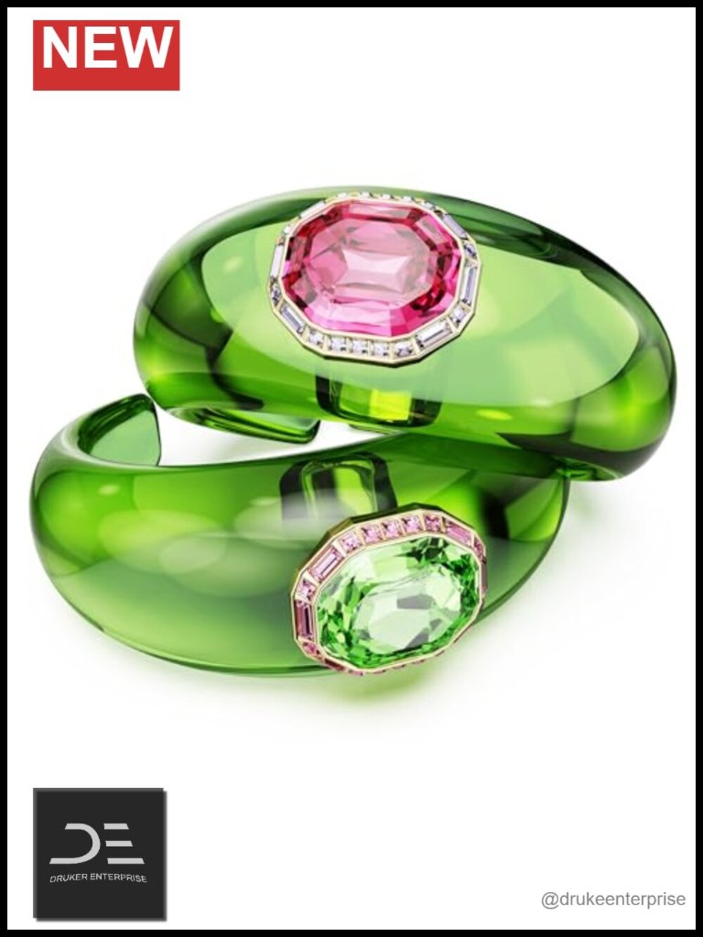 Set of 2 Open Crystal Bangle Bracelets with Pavé Setting and Octagon Crystals
